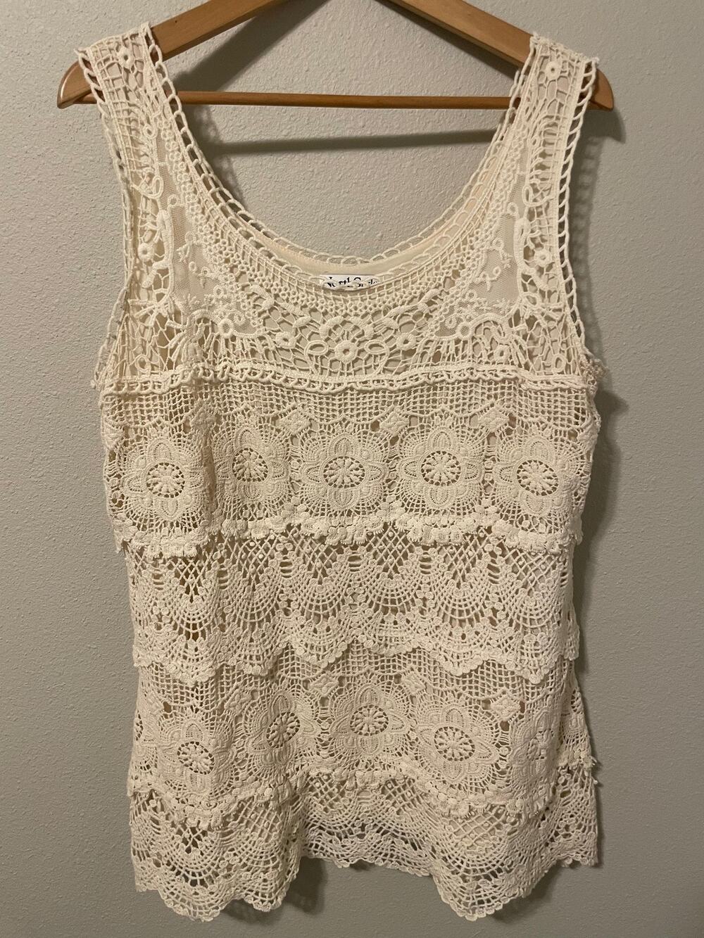 NorthStyle Tank Top Womens Large Off White Crochet Lace Lined Cottagecore Y2K